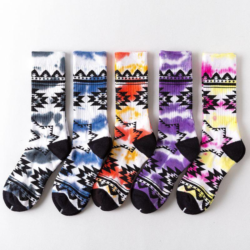 Skarpetki bawełniane z nadrukiem tie-dye, męskie, modne, kolorowe, zabawne, do biegania, sportowe, wygodne, wesołe, harajuku, streetwear, hip-hop