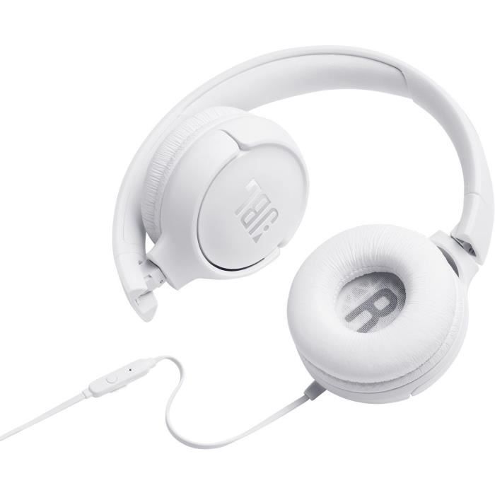 Casque filaire JBL Tune 500 - Son Pure Bass - Conception légère et et pliable - Blanc