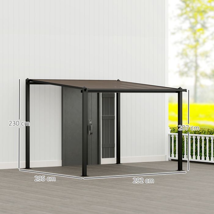 Pérgola de jardín exterior - Outsunny - 3 x 3 m, aluminio - techo de policarbonato impermeable y sistema de drenaje - gris