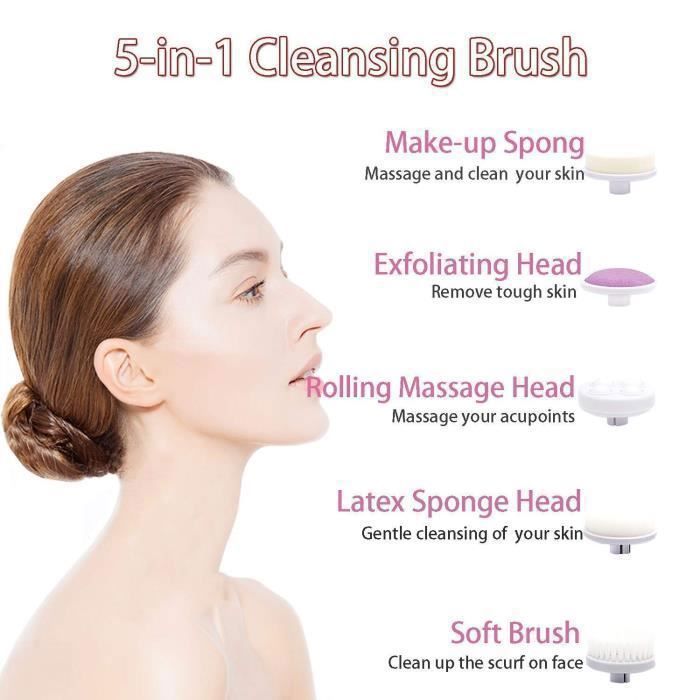 5-in-1 Electric Facial Cleansing Brush with Attachments/Massager, Rotating Facial Cleansing Brush for Makeup Removal, Exfoliation, and Spa Treatments