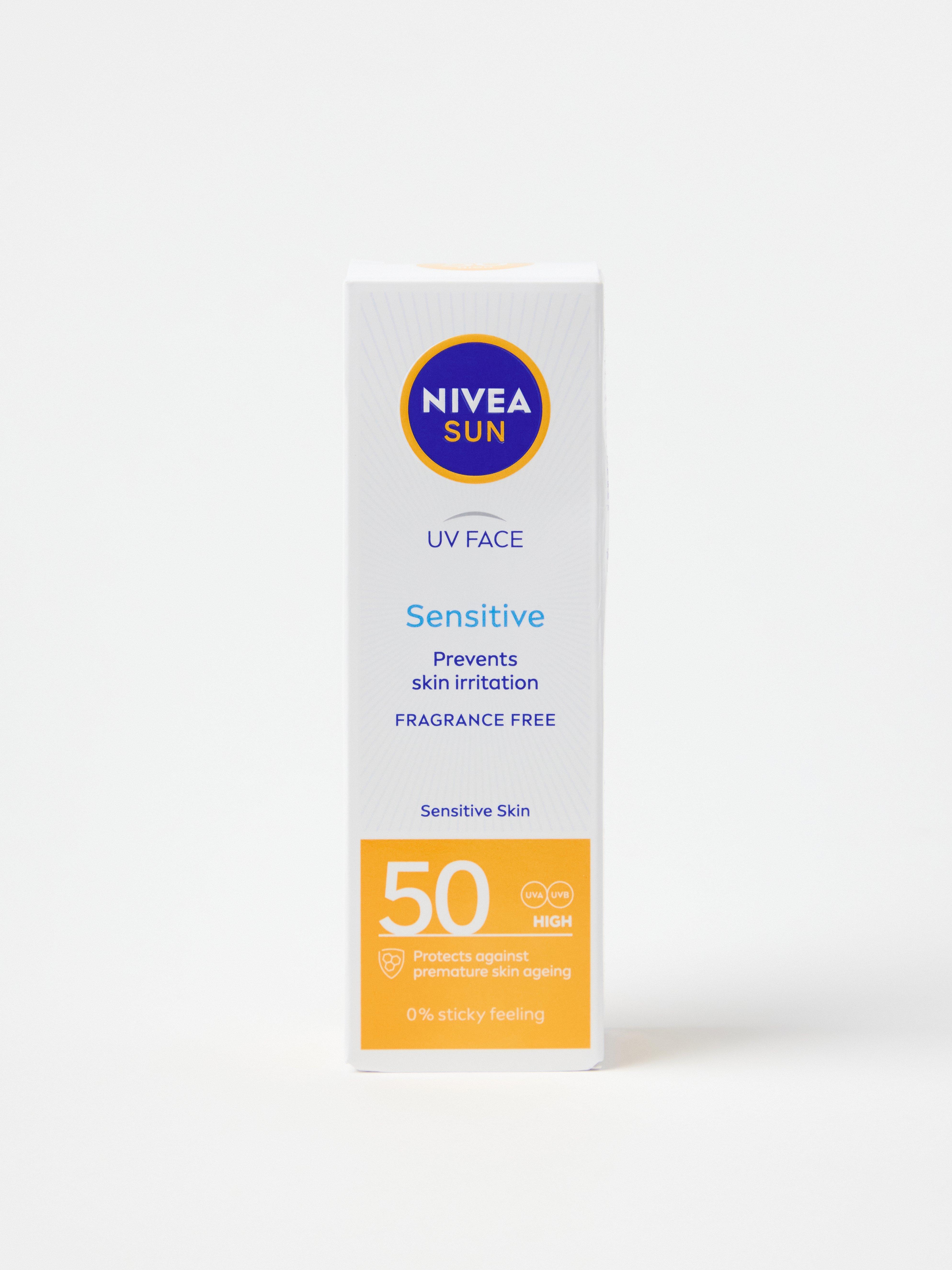 NIVEA UV Face Soothing Sensitive Cream SPF50 bez barviv