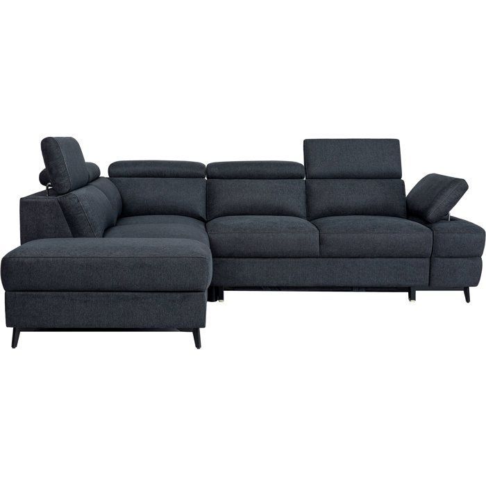 Convertibele hoekbank - 5 zitplaatsen - NINA - Zwarte stof - Opbergvak - 255 x 208 x 73 cm