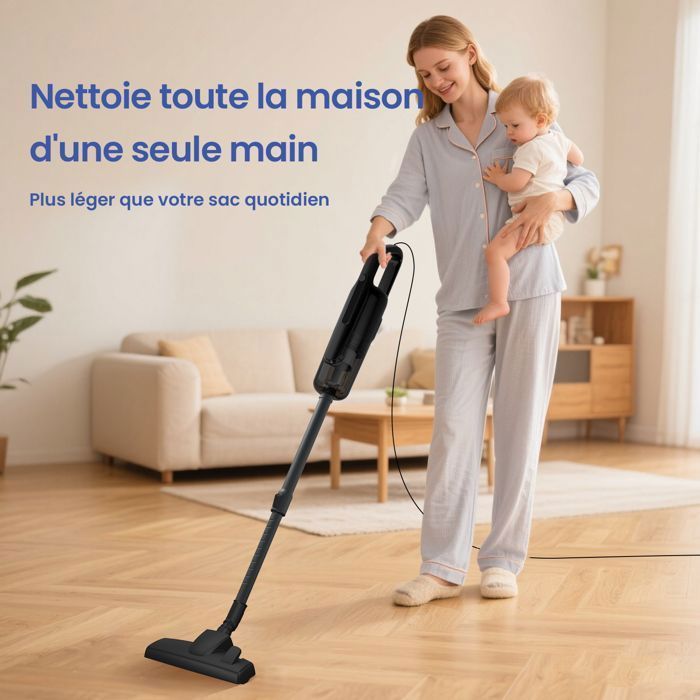 Aspiradora de mano con cable VersLife C8PRO 3 en 1, 600 W/30 kPa, 0,9 L, cable de 5 m de largo, botón de pie para cambiar al modo alfombra.