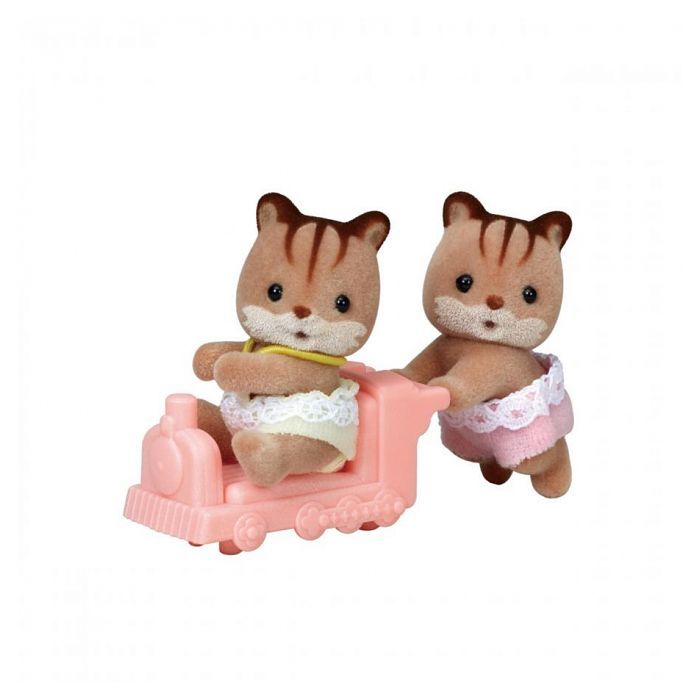 Mini-World - Sylvanian Families - Gemelli Scoiattoli Rossi - Locomotiva Rosa - Unisex - 3 anni