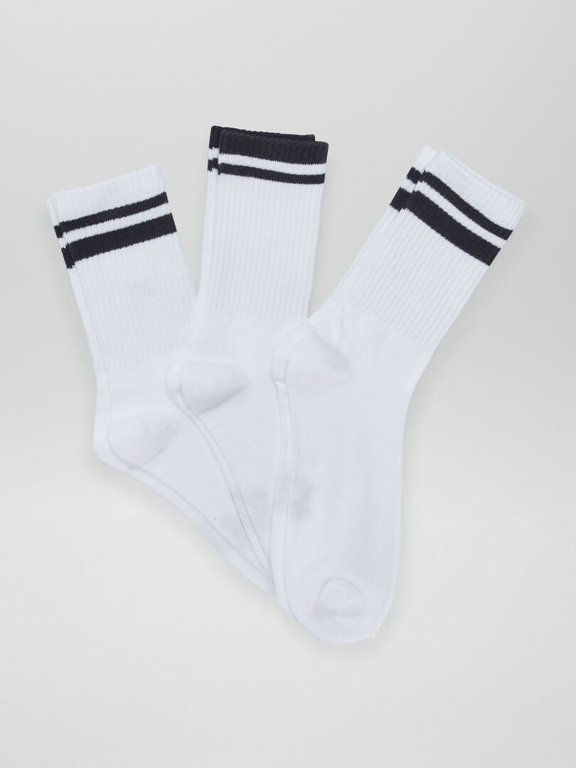 Set van 3 paar geribbelde sokken - WIT