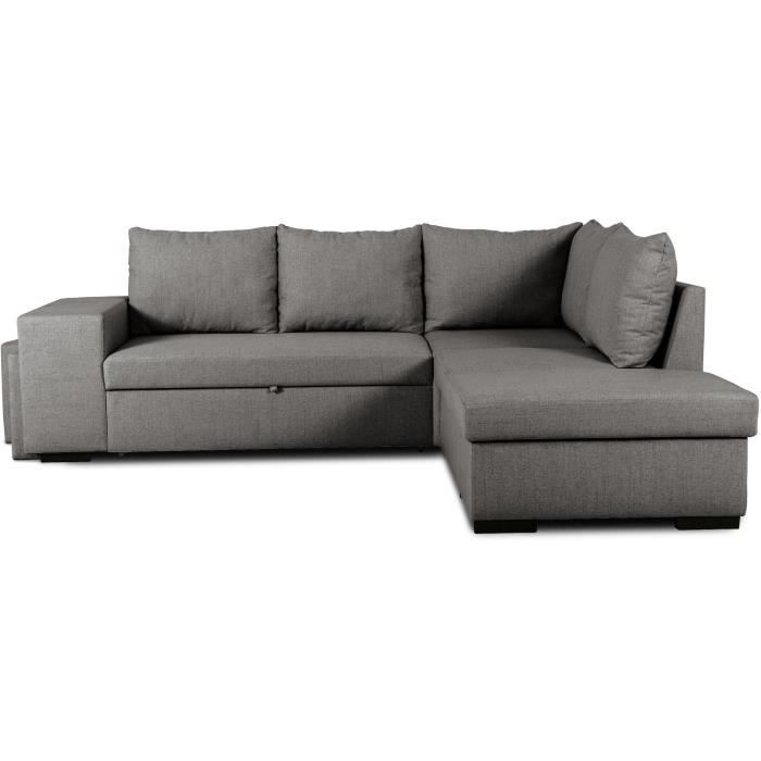 Canapé d'angle convertible réversible 4 places MITCHELL - Tissu Anthracite - L 247 x P 91 x H 205 cm - Coffre de rangement