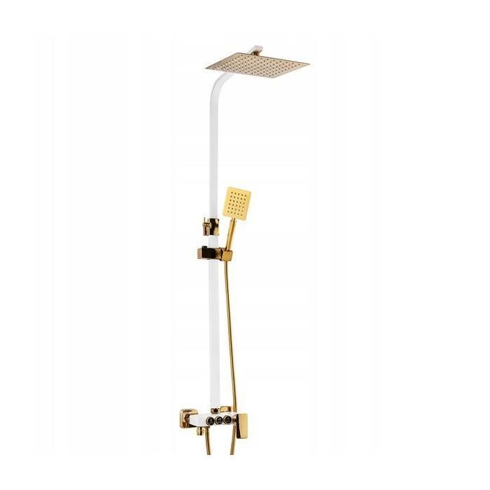 Colonne de Douche avec Mitigeur SILLA - Ensemble de Douche avec Réglable en Hauteur - Vintage Blanc/Doré - BR2348