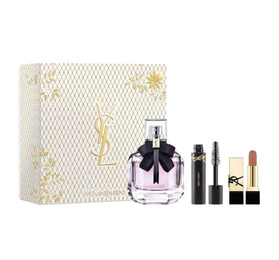 Yves Saint Laurent woda perfumowana Mon Paris 50 ml   tusz do rzęs Lash Clash 2 ml   pomadka do ust Rouge Pur Couture Nu Muse 1,3 g
