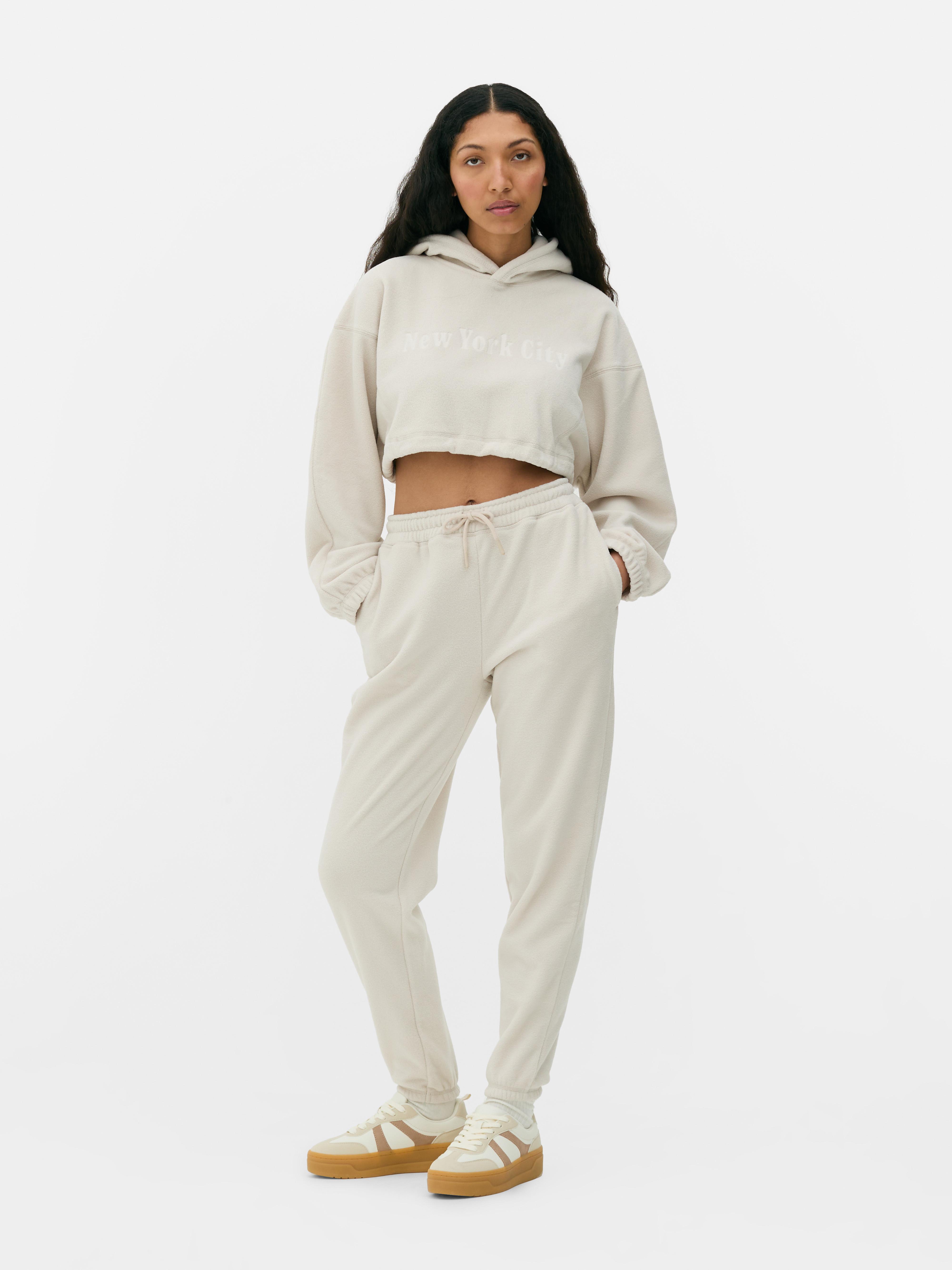 Pantaloni de trening din fleece asortați Pantaloni de trening din fleece călduroși cu talie elastică și manșete la gleznă