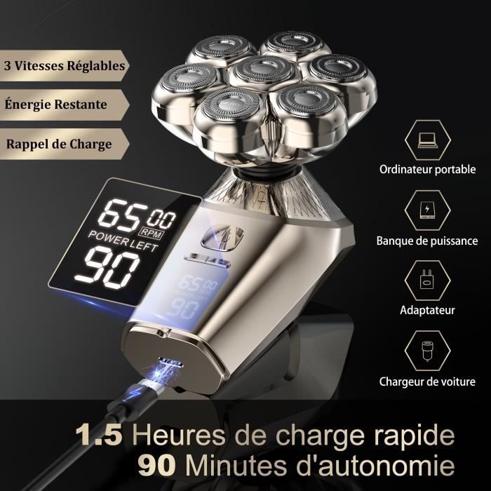 Rasoir Électrique Homme Sans Fil 5 En 1 SEJOY - Têtes Chauve Tondeuse à Barbe Cheveux Nez et Oreilles - Marron