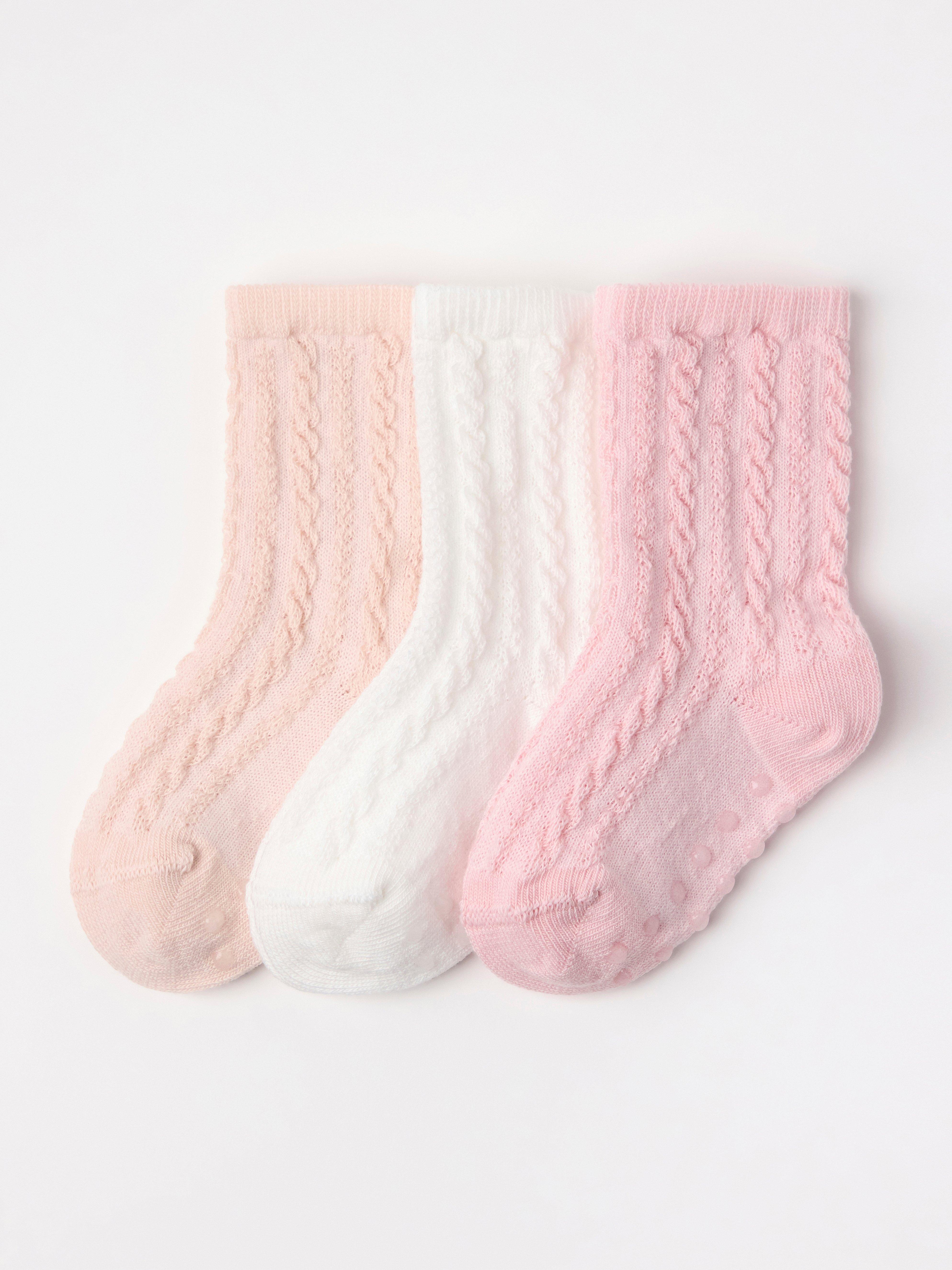 Lot de 3 paires de chaussettes en maille torsadée, blanc cassé clair