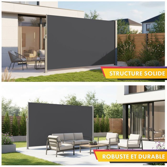 Exterior side awning 280 g/m² privacy screen for terrace, aluminium frame, Anthracite 160 x 350 cm