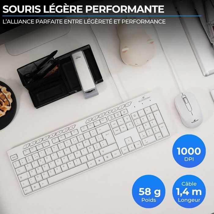 Set composto da tastiera e mouse cablati - 15 tasti di scelta rapida multimediali - BLUESTORK - Media Office - PACK-MEDIA-OFFW/FR - AZERTY