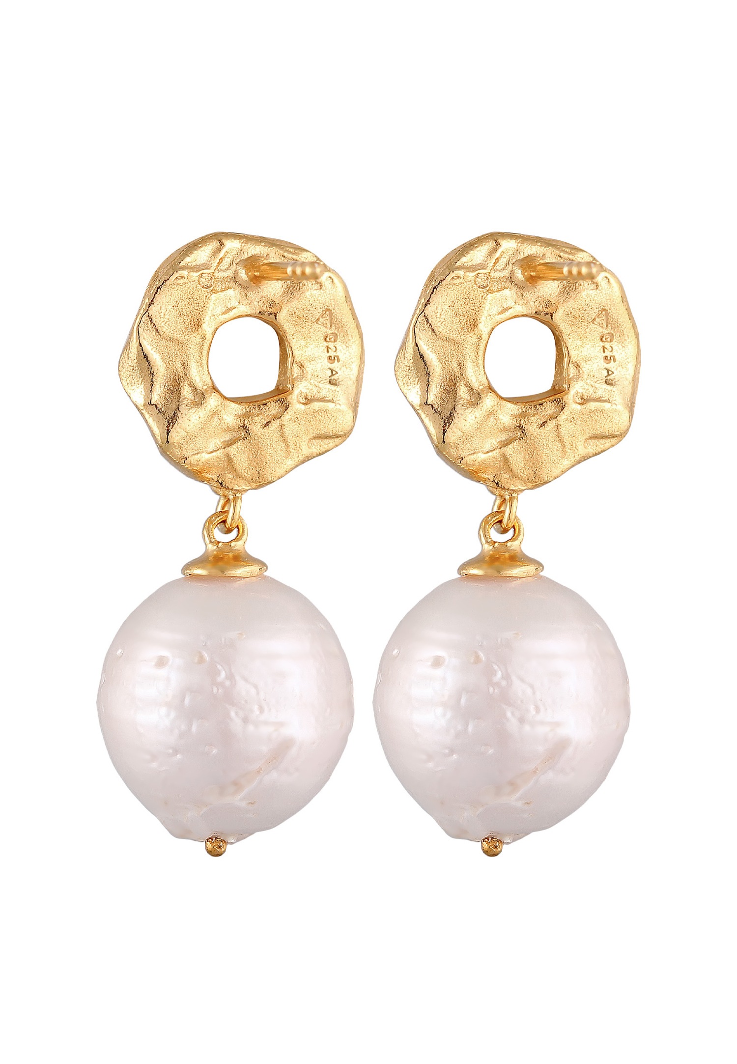 Elli PREMIUM Femmes Pendentif d'oreilles Baroque structuré avec Perles de Culture d'Eau Douce en argent sterling 925