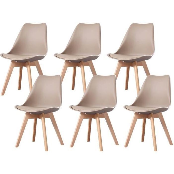 Set di 6 sedie - MADE4US - Clara - Tortora - Legno massello - Design scandinavo