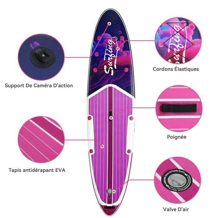 Inflatable Stand Up Paddleboard - 335x84x15cm - Inflatable Board with Seat - PULUOMIS - Max Load 150 kg - Purple