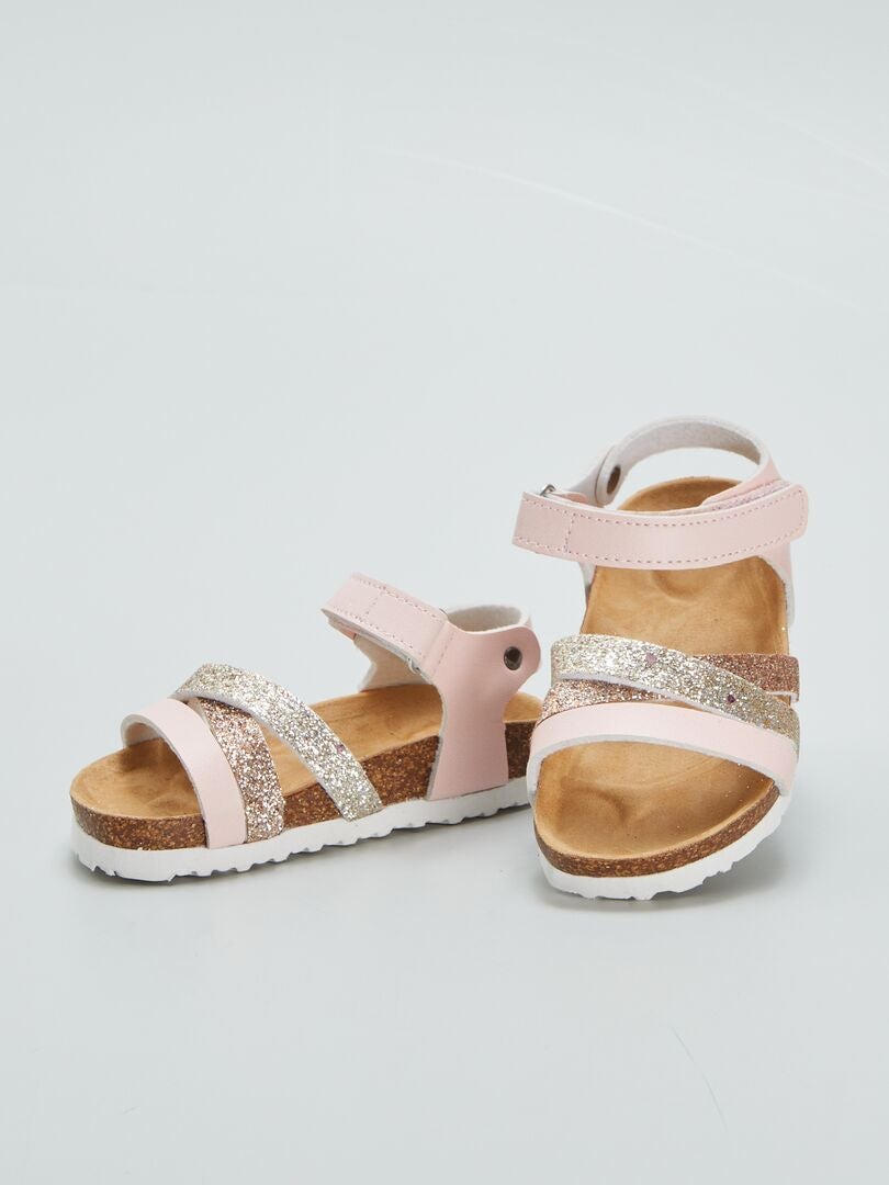 Sandalen met pailletten en klittenbandsluiting - ROZE