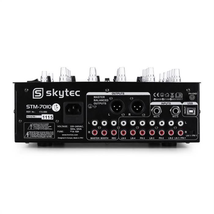 Skytec STM-7010 4-Channel DJ Mixer - USB, 3.5mm Jack, Talkover, Replaceable Crossfader