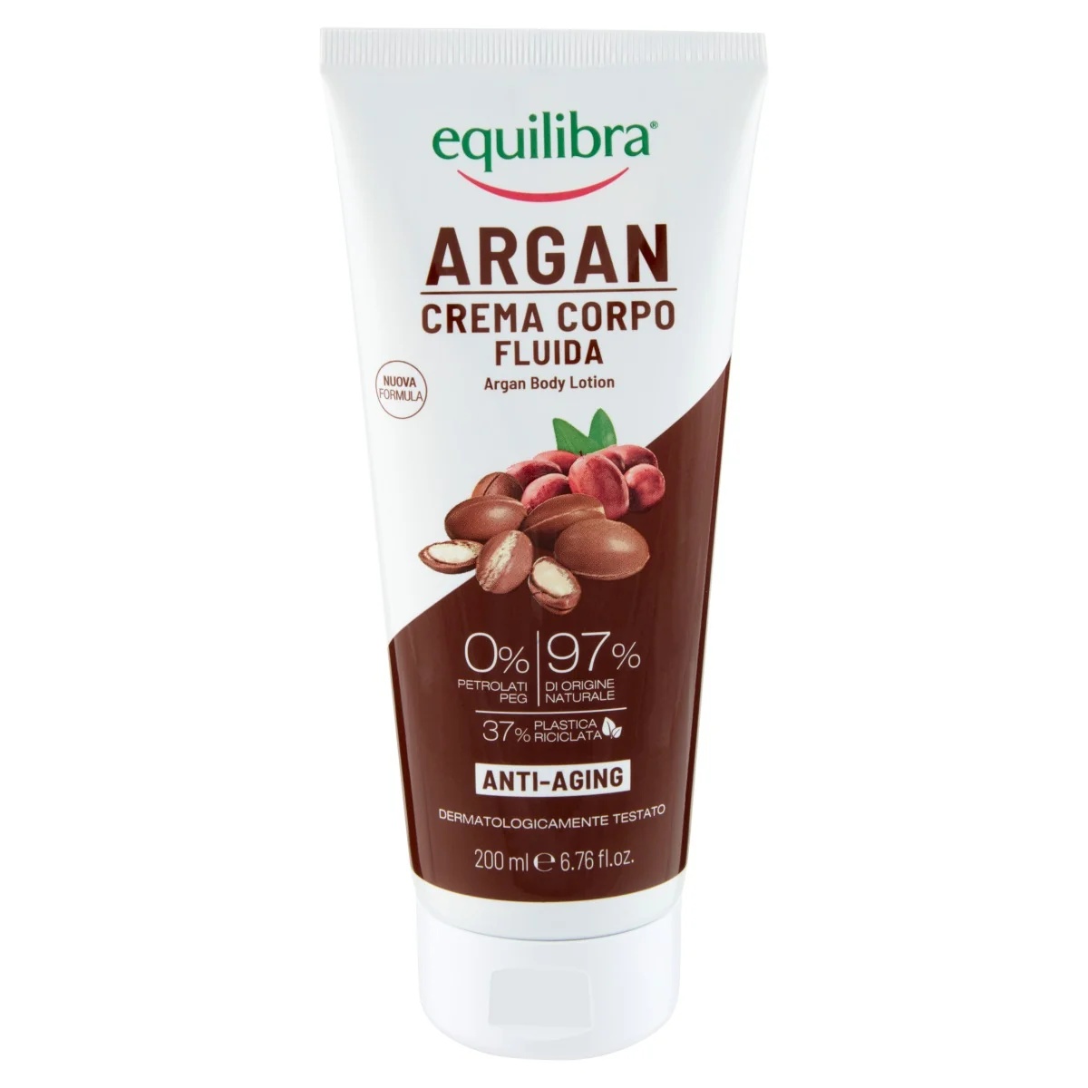 Equilibra Argan Body Cream 200 ml maakt de huid zacht.