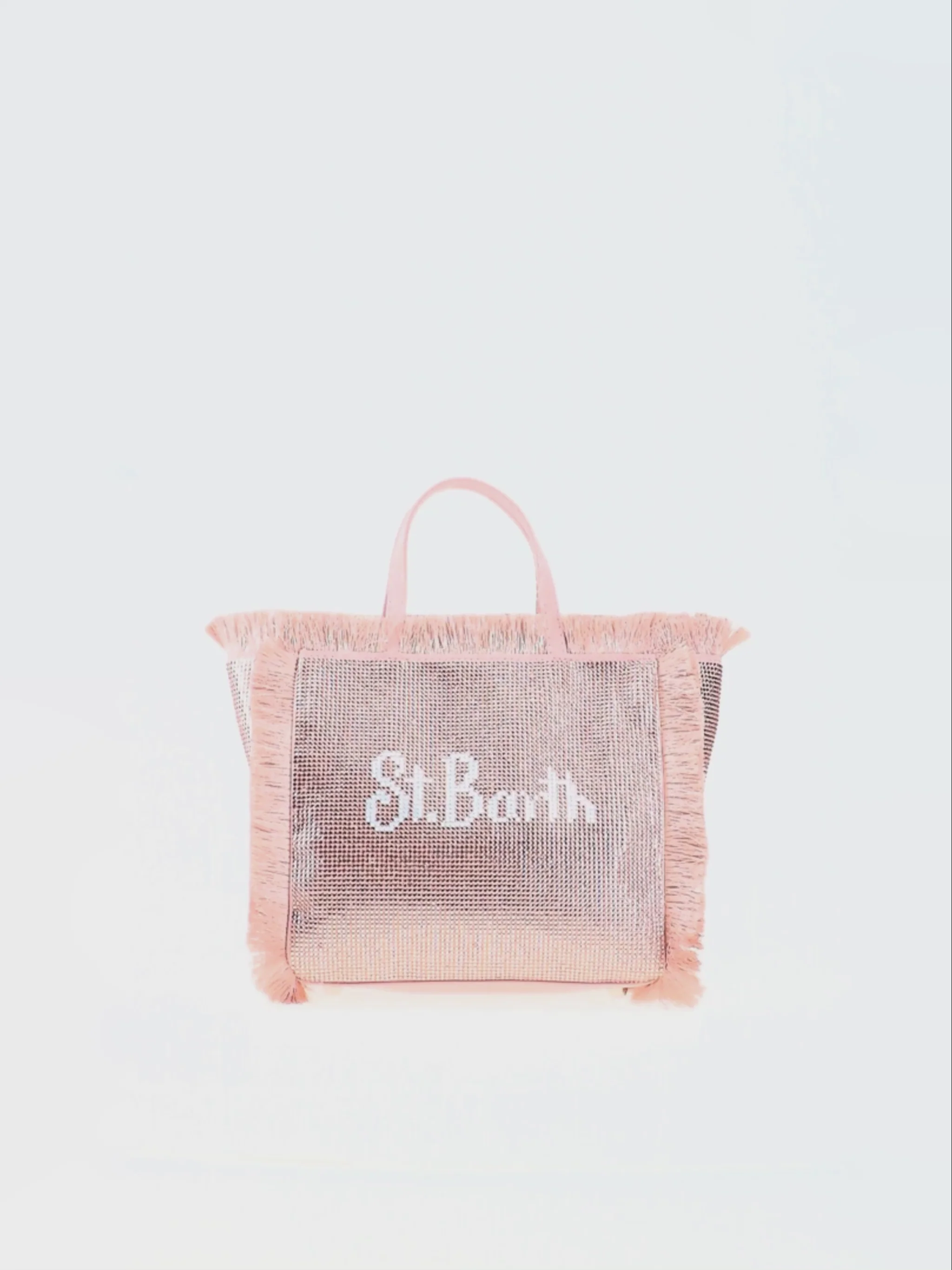 Mini-Kosmetiktasche mit roségoldenen Fransen und Strasssteinen