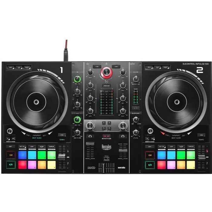 HERCULES DJCONTROL INPULSE 500 - DJ Controller - Integrated Audio Interface and Hardware Mixer - 16 Backlit Pads (RGB) - Black