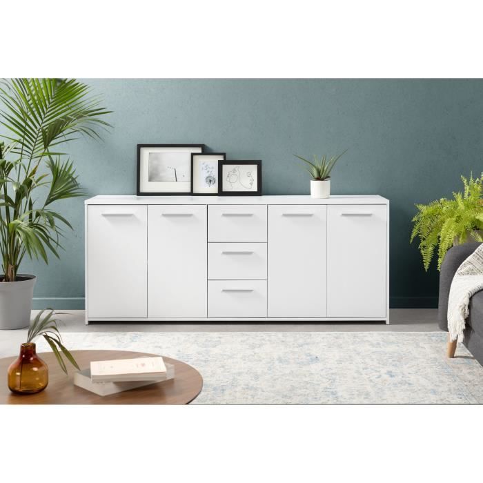 Aparador bajo - Blanco mate - 4 puertas, 3 cajones - Ancho 179 x Profundidad 42 x Alto 74,5 cm