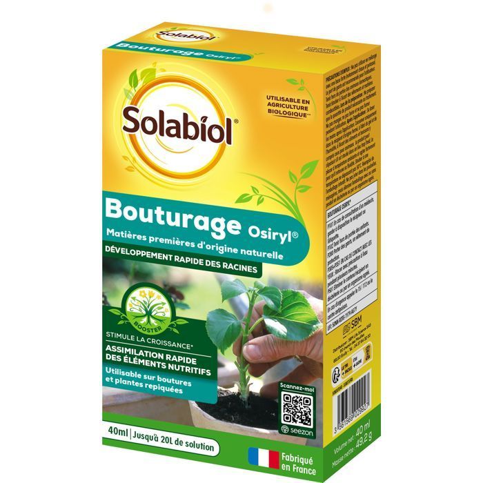 SOLABIOL Osiryl Esquejes - 40 ml - Rinde hasta 20 l de solución - Estimulador de raíces - Apto para su uso en esquejes y plantas trasplantadas