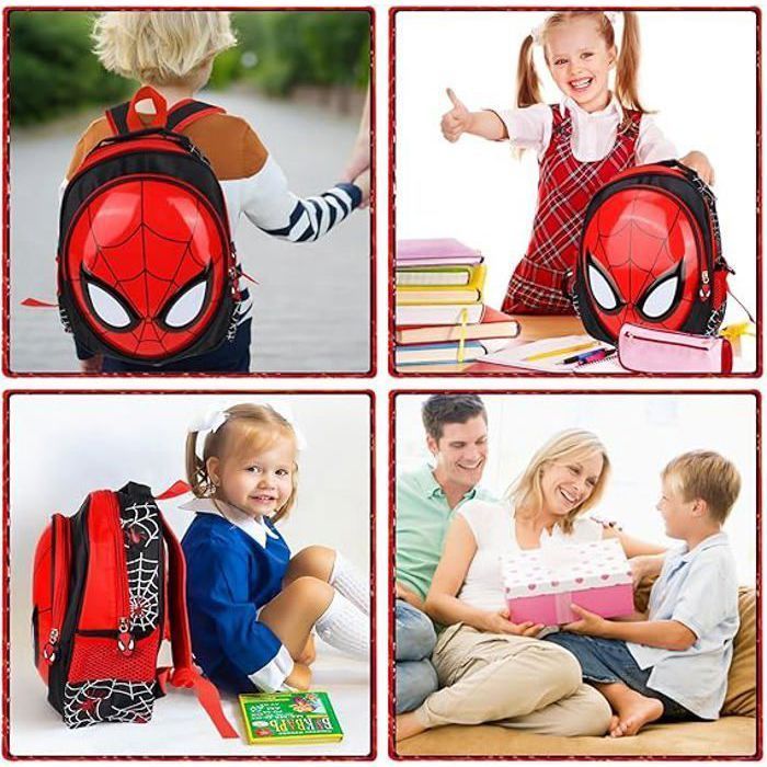 Kinderrugzak, schooltas, basisschooltas voor meisjes, grote capaciteit, 3D-design, rood
