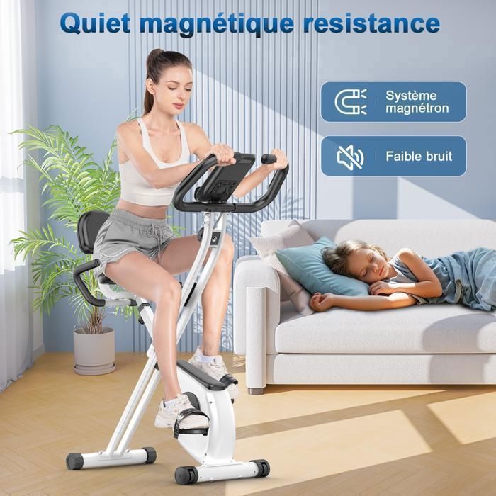 Vélo d'appartement pliable 3 en 1 - Dskeuzeew vélo d'intérieur magnétique avec écran LCD - 8 niveaux de résistance