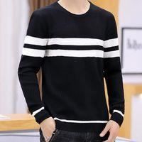 Jersey de hombre - FONDUPIN - Jersey clásico de punto a rayas con mangas largas - Negro - Cuello redondo - Hombre