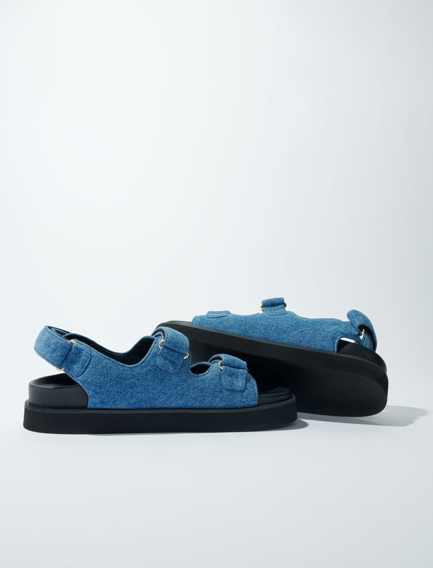 Sandale plate din denim - Albastru denim