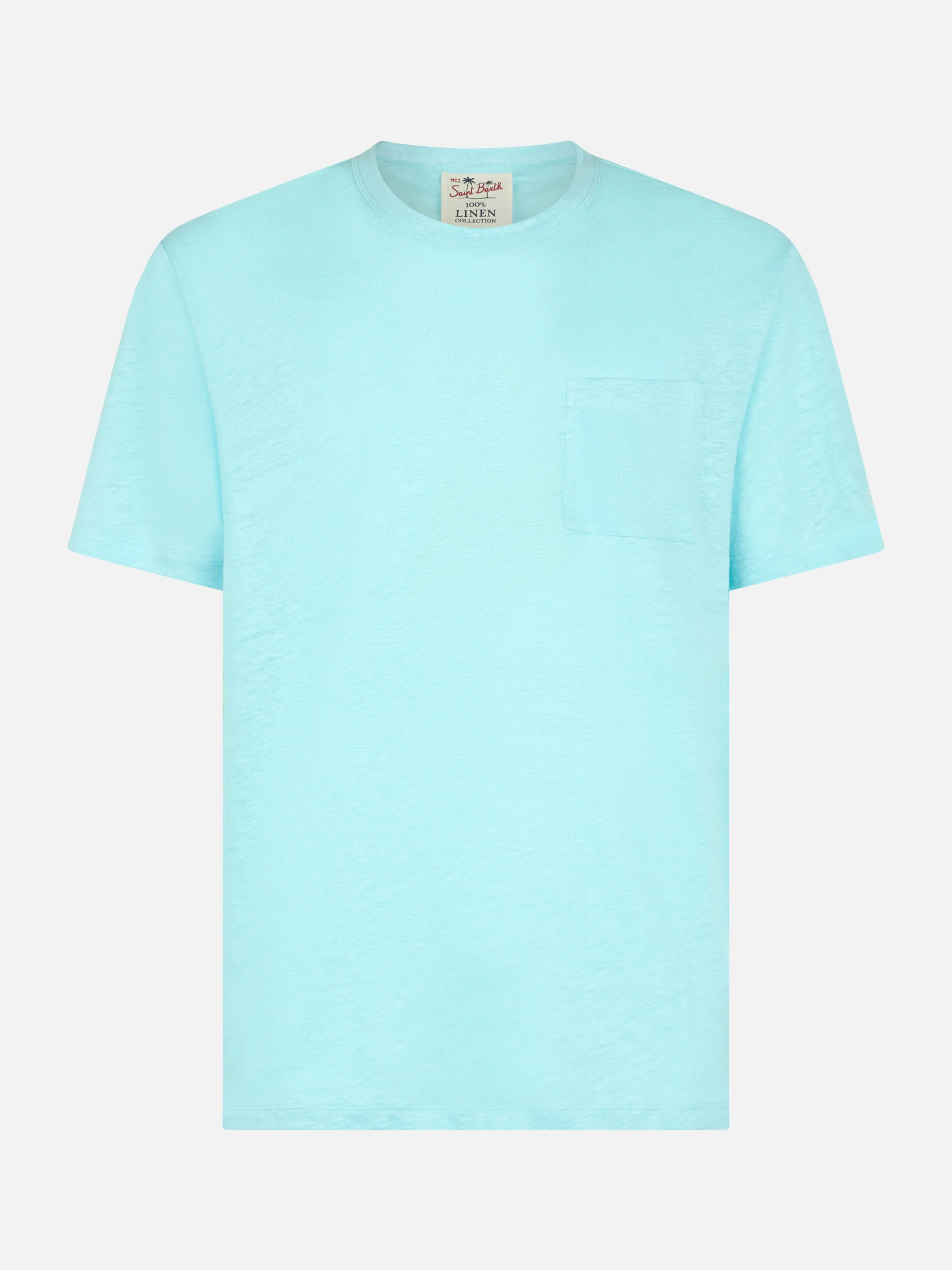 Ecstasea heren T-shirt van linnenjersey in aquagroen met zakje