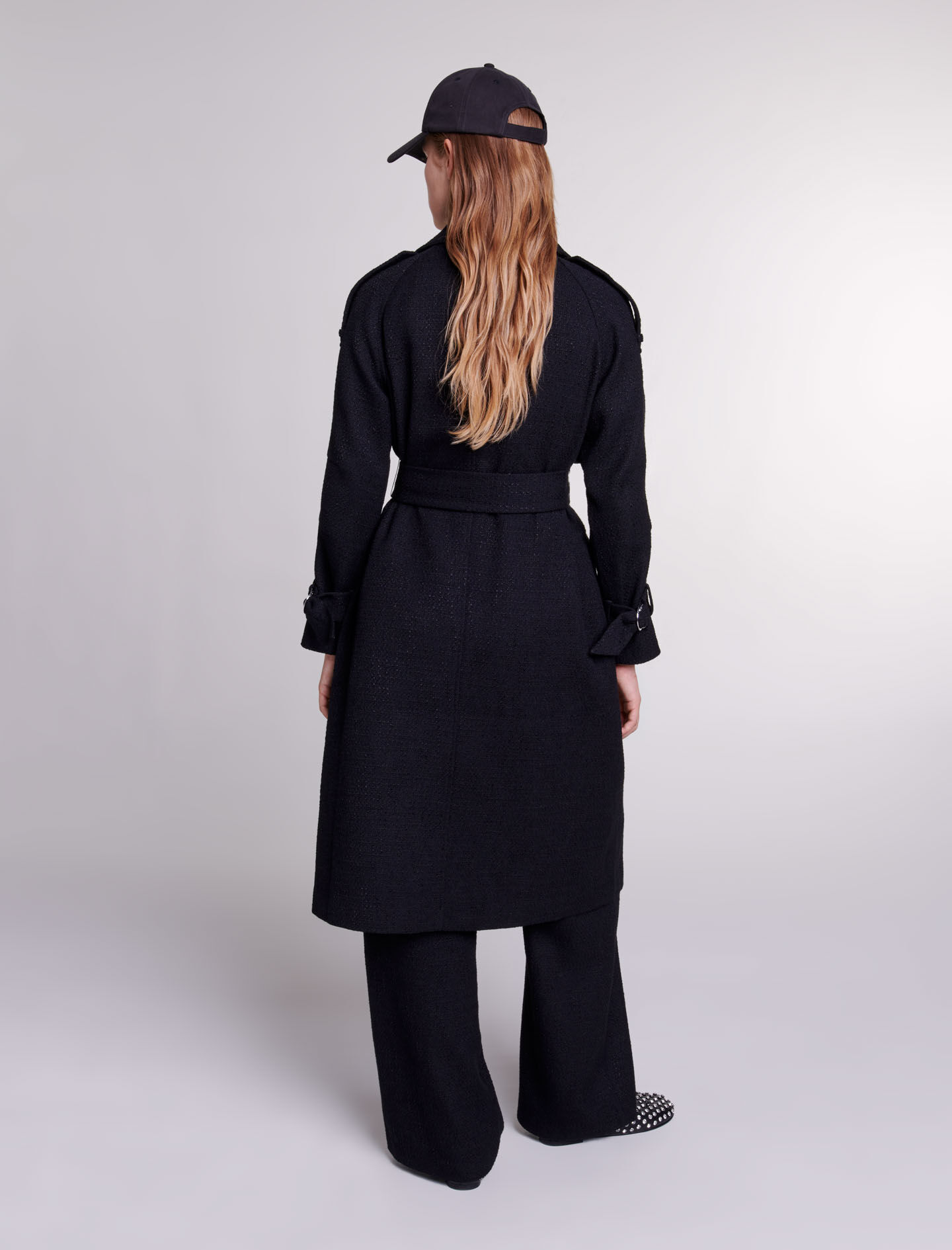 Tweed trenchcoat - Zwart