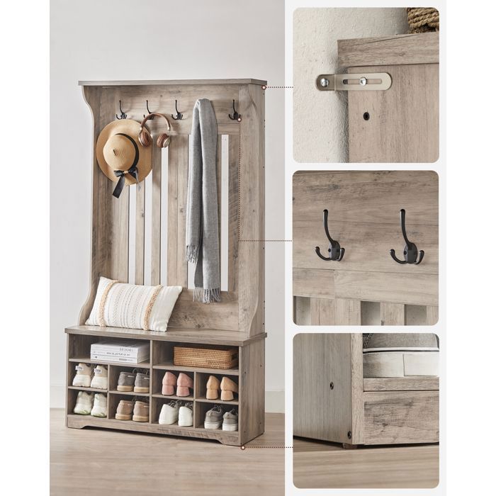 VASAGLE Garderobenständer mit Schuhbank – 5 Dreifachhaken, Beige