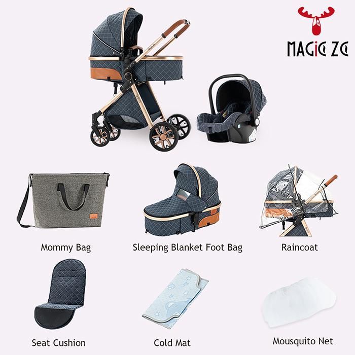 poussette 3 en 1 MagicZC,bébé, combinées,poussettes trio pliable,Dossier réglable,0-36 kg,nouveau né,gris
