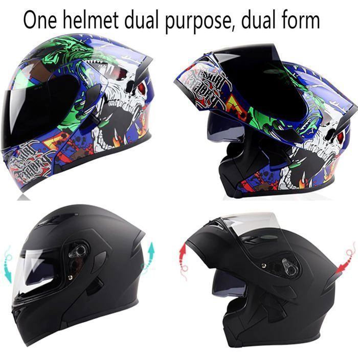 Casque de Moto Modulable Bluetooth Intégré, Casques Modulables Moto Double Visière, Casque Moto Homme et Femme Adultes,Noir, L