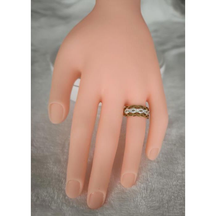 Anel feminino - Aliança - Plataforma - Vazado - Cristal austríaco - Branco - Banhado a ouro amarelo 585/1000 - Tamanhos 52, 54, 56