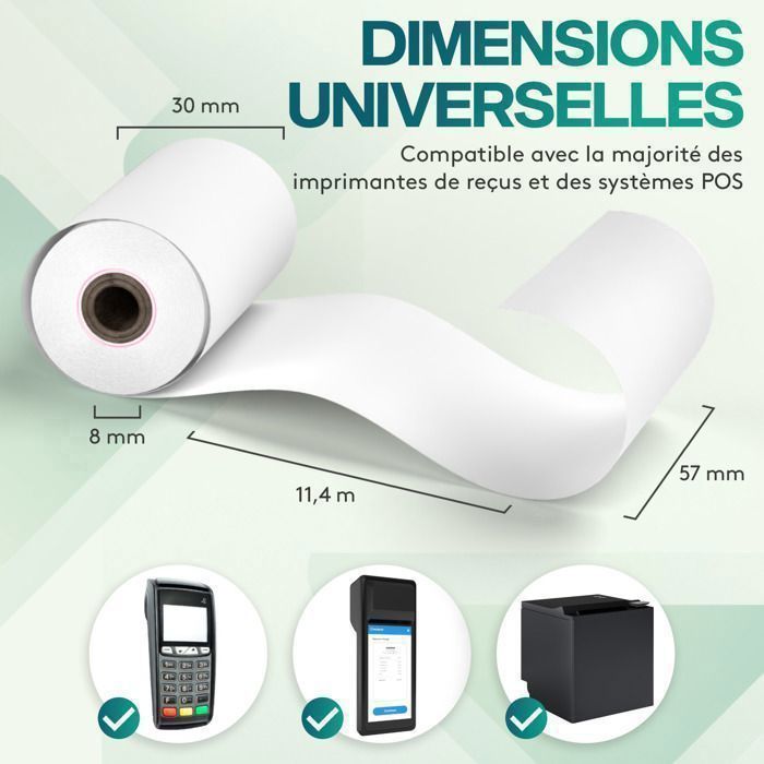 ACROPAQ 50 Bobinas Térmicas para Terminais de Pagamento 57x30x8mm - 11,4m - Terminais de Pagamento - 50 Bobinas de TPE - Livre de BPA - Tamanhos Universais
