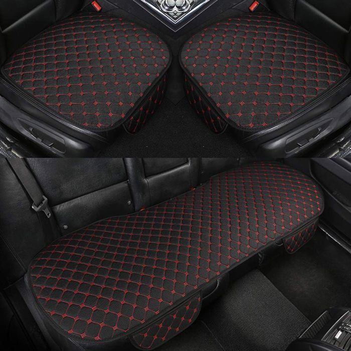 Funda para asiento de coche - PZCC - Universal - Lino - Negro/Rojo - 2 delanteras + 1 trasera