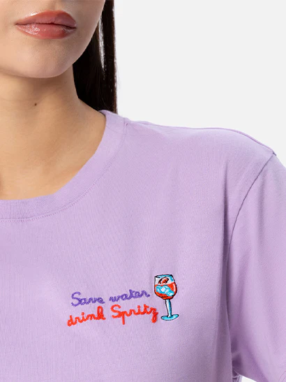T-shirt da donna girocollo Emilie in jersey di cotone con ricamo Save
