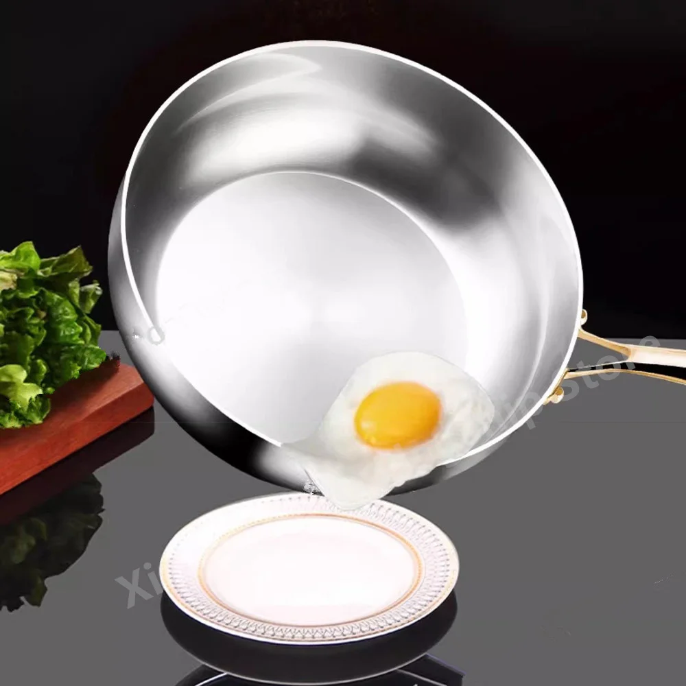 Poêle à frire en acier inoxydable 316, wok profond non revêtu, antiadhésif, compatible avec les plaques de cuisson à gaz et à induction, batterie de cuisine universelle