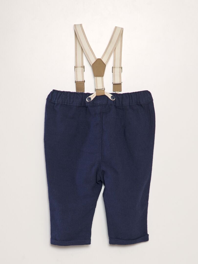 Calça chino de linho com suspensórios - PRETA