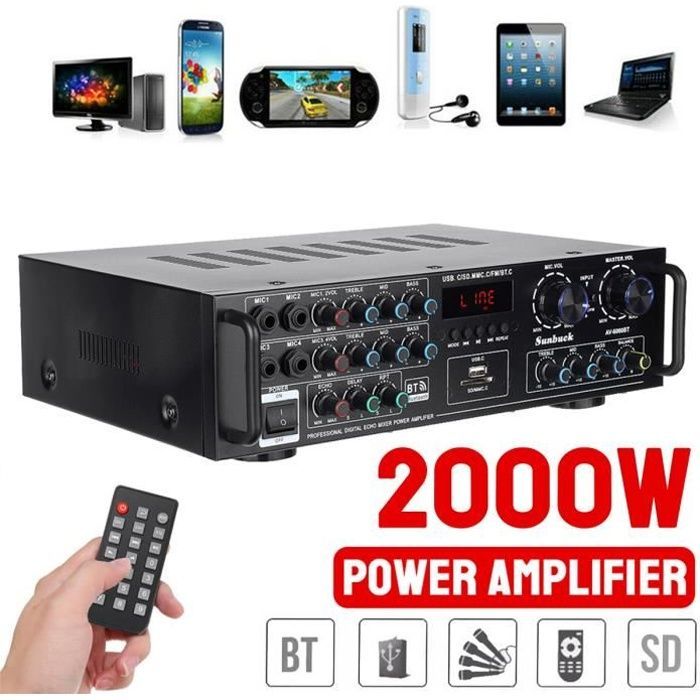Amplificateur HIFI  stéréo Audio Bluetooth 2000W 5 canaux LED