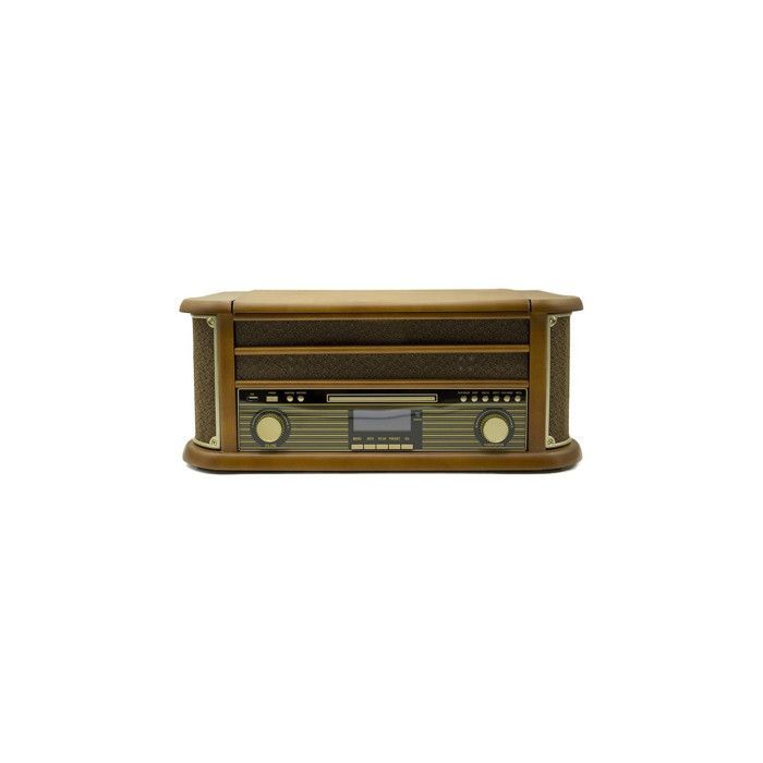 INOVALLEY RETRO29-E Sistema Hi-Fi in stile retrò con giradischi in vinile, Bluetooth, lettore CD, lettore di cassette, radio FM, USB, telecomando e anelli luminosi a LED.