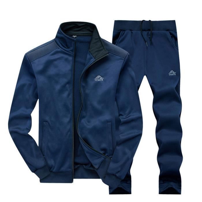 Survêtement Homme - Ensemble Casual Sport - Bleu - Col Montant - Cordon de Serrage - Manches Longues