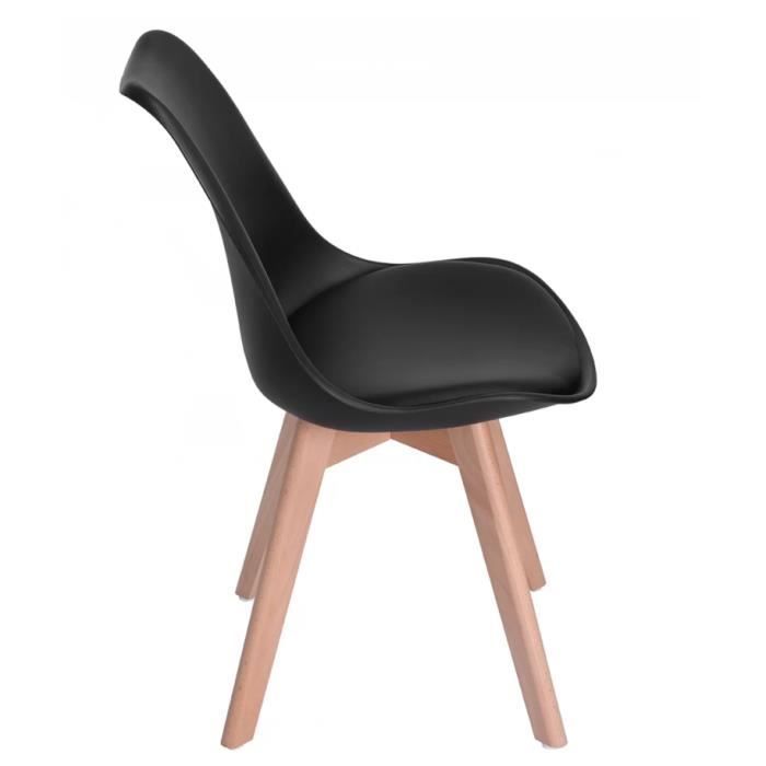 Chaises - Catherina - Lot de 6 - Noir - Pieds en bois - Style scandinave moderne