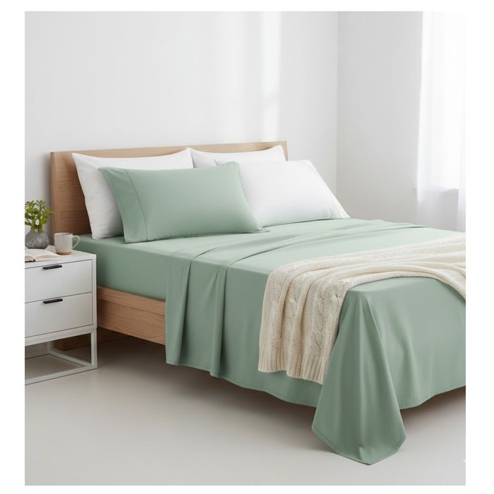 Sábana plana - EDEN - Celadón - 240 x 290 cm - 100 % algodón 57 hilos/cm² - Contemporánea