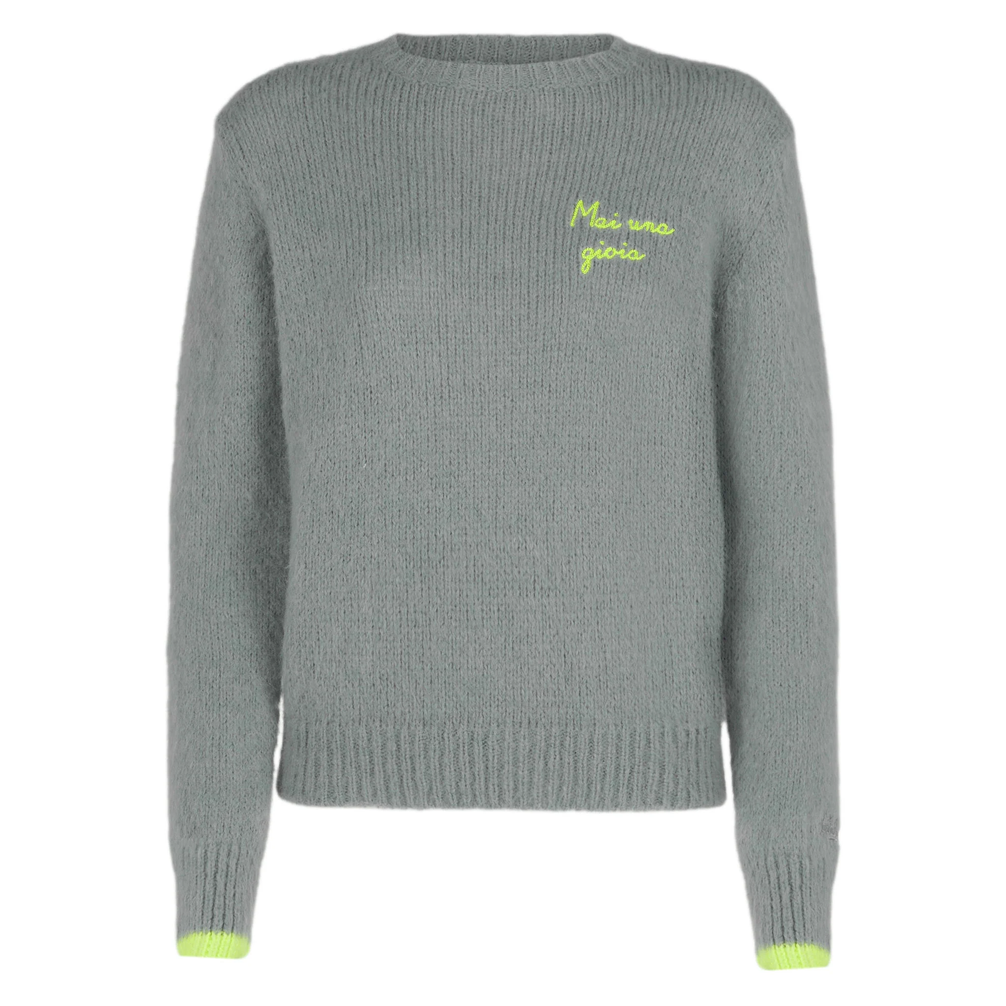 Maglione da donna garzato grigio con ricamo Mai una Gioia