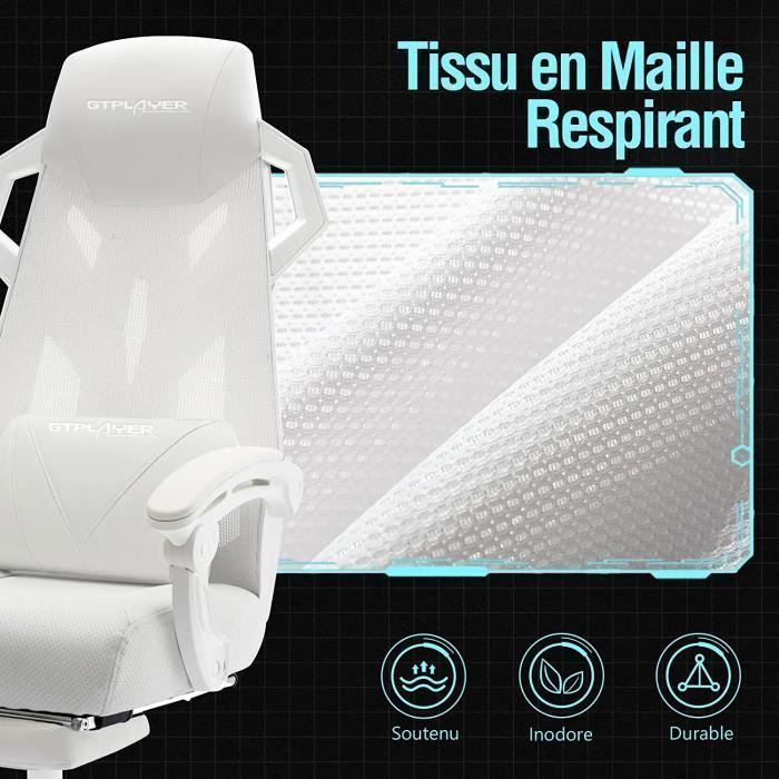 Chaise de Bureau Ergonomique Chaise Gaming Style Technologique Accoudoir Synchronisé Hauteur Réglable (Blanc)