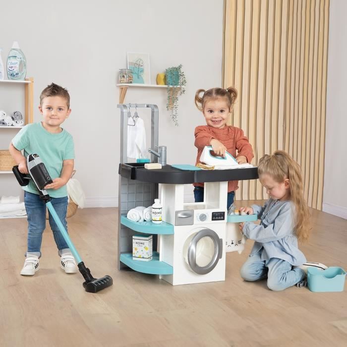 Smoby - Rowenta - Lavanderia per bambini - Set per il gioco di ruolo - Suoni realistici - 17 accessori realistici